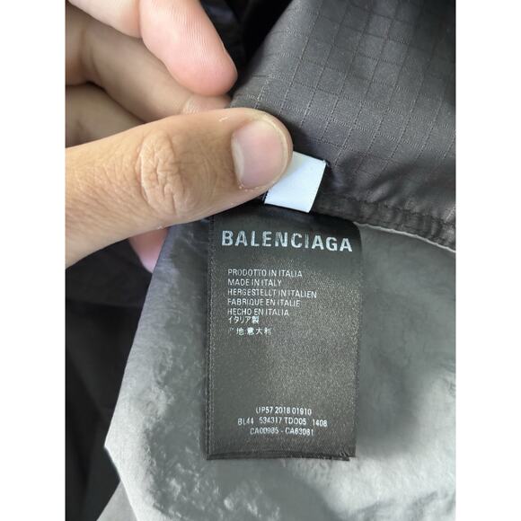 Balenciaga Grey Black Red Logo Zipper Oversized Elephant Windbreaker Jacket 50 - Picture 5 of 7